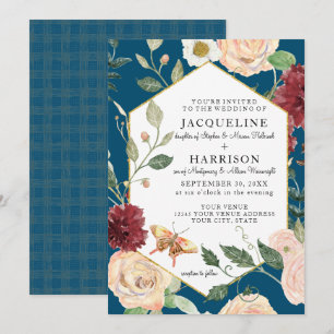 Invitation Aquarelle Pays Corail Floral Rose Papillon