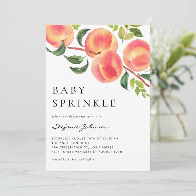Invitation Aquarelle Peaches Été Bébé Parsemer (Debout devant)