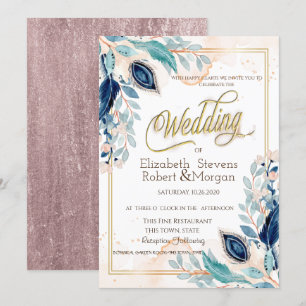 Invitation Aquarelle Peacock Floral Mariage