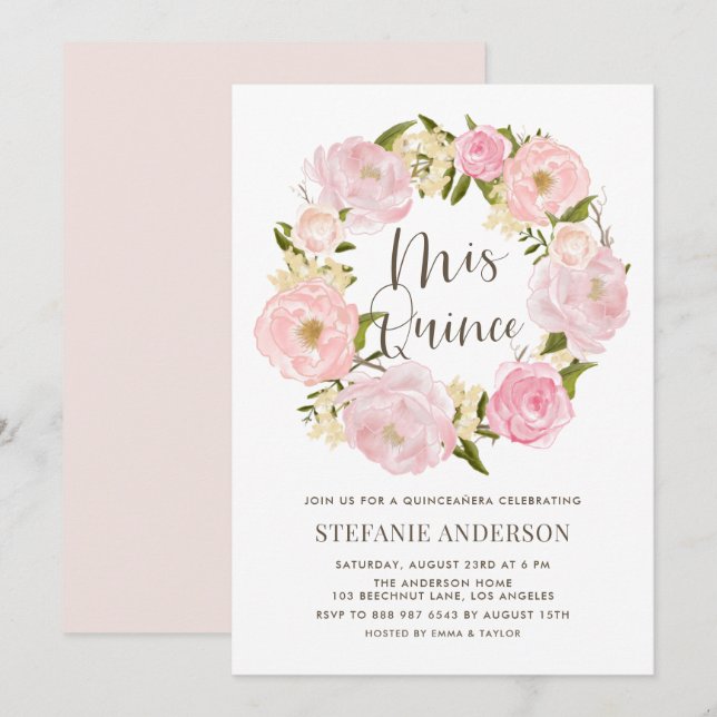 Invitation Aquarelle Peine rose Aquarelle Quinceañera (Devant / Derrière)
