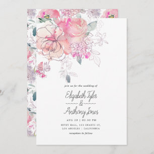 Invitation Aquarelle Peinte à la main Doodle Mariage Floral