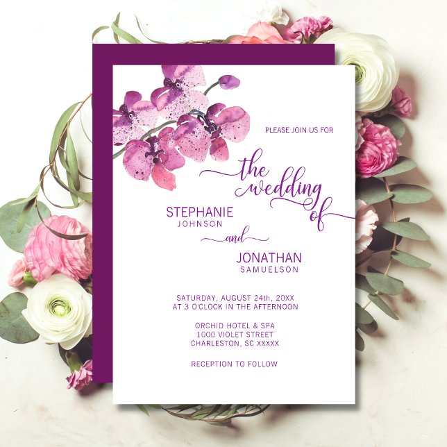 Invitation Aquarelle peinte violet orchidées florales Mariage (Créateur téléchargé)