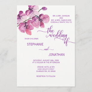 Invitation Aquarelle peinte violet orchidées florales Mariage