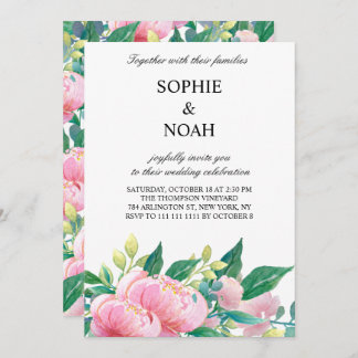 Invitation Aquarelle Peonies Mariage botanique