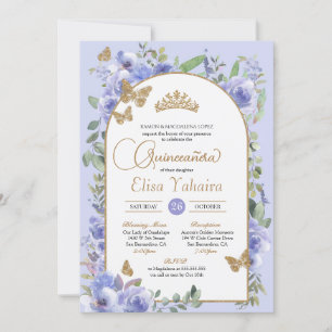Invitation Aquarelle Périwinkle Bleu Papillon Quinceañera