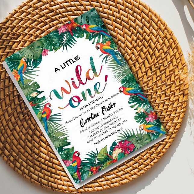 Invitation Aquarelle perroquets fleuris baby shower fille (Créateur téléchargé)