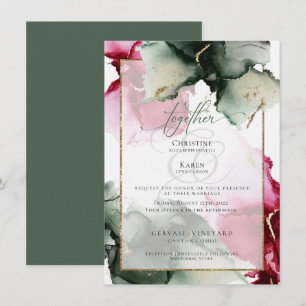 Invitation Aquarelle personnalisée 4 Crimson et couleur verte