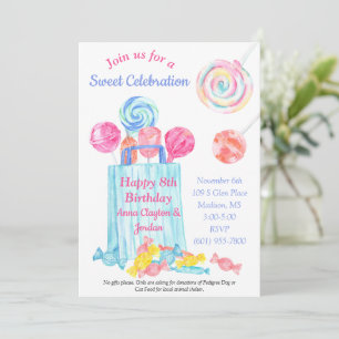 Invitation Aquarelle personnalisée Anniversaire Bonbons doux 