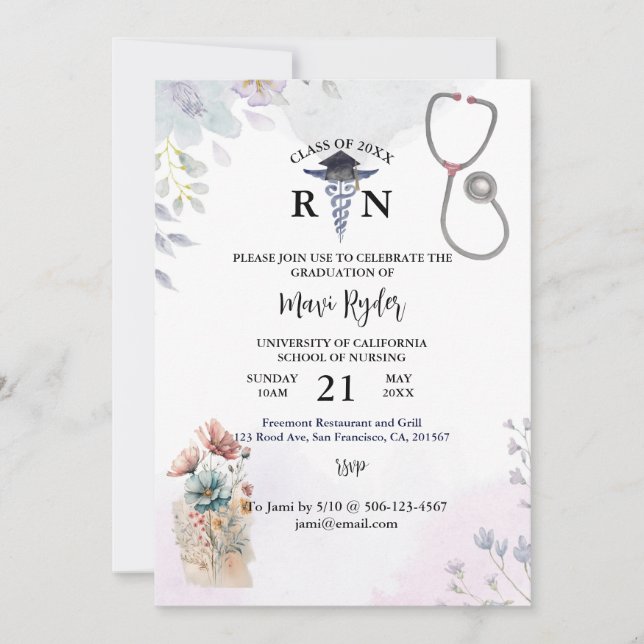 Invitation Aquarelle personnalisée de la formation en soins i (Devant)