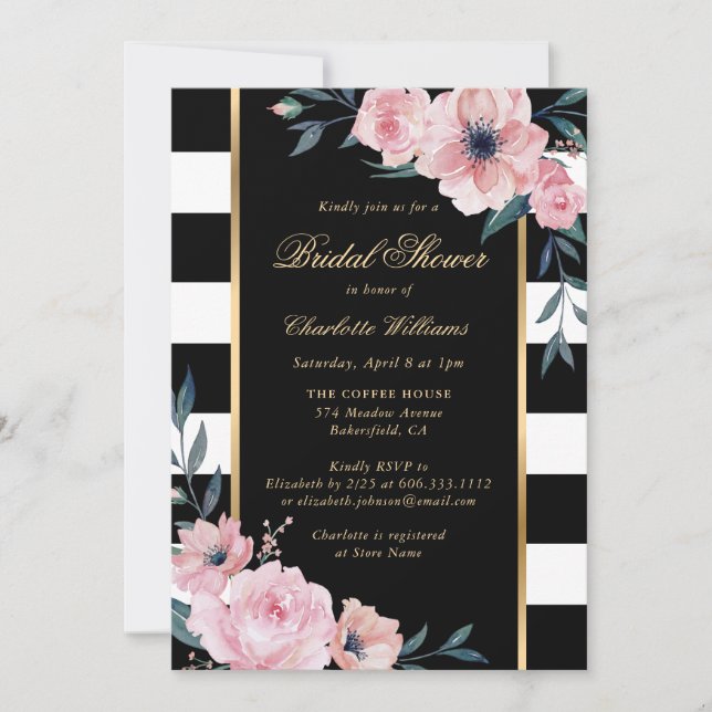 Invitation Aquarelle personnalisée Fête des mariées florale r (Devant)