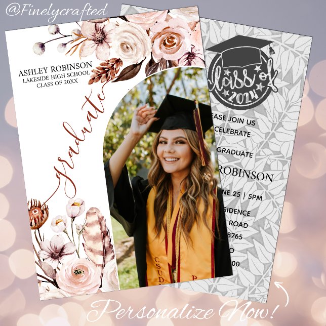 Invitation Aquarelle personnalisée Nature Florale Graduation (Créateur téléchargé)
