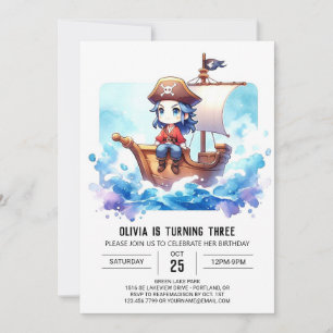 Invitation Aquarelle personnalisée Pirate Anniversaire
