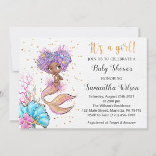Invitation Aquarelle Petit Baby shower de sirène