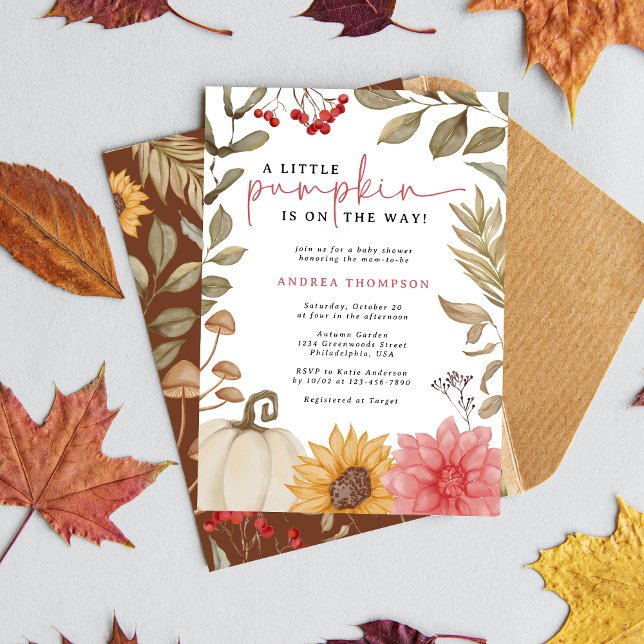 Invitation Aquarelle Petit Citrouille Automne Baby shower d'a (Créateur téléchargé)