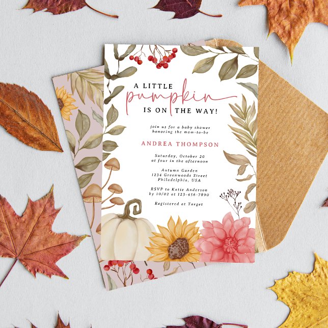 Invitation Aquarelle Petit Citrouille Automne Baby shower d'a (Créateur téléchargé)