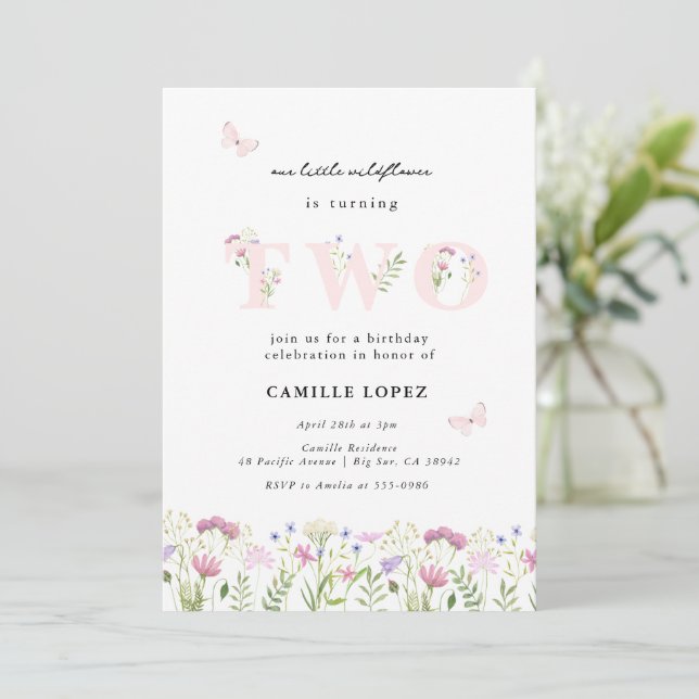 Invitation Aquarelle Petit Fleur sauvage 2e anniversaire (Debout devant)