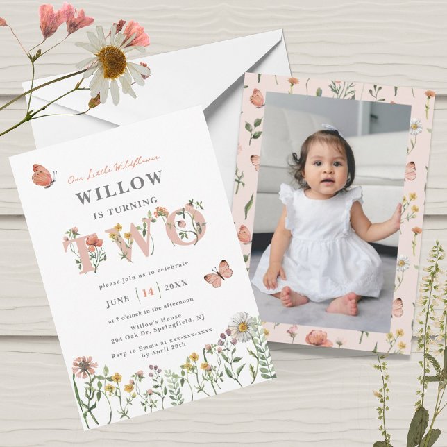 Invitation Aquarelle Petit Fleur sauvage 2e anniversaire (Créateur téléchargé)