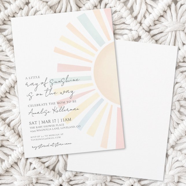 Invitation Aquarelle Petit Rayon De Soleil Baby shower Solair (Watercolor Little Ray Of Sunshine Sun Baby Shower Invitation)