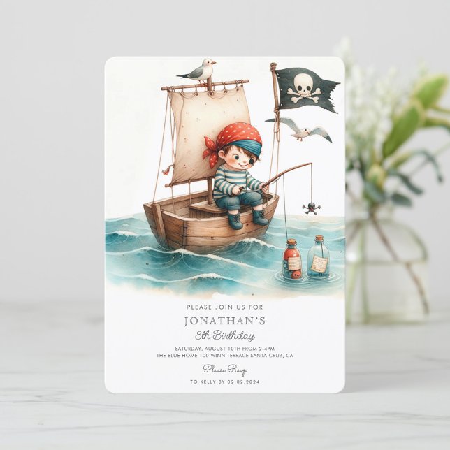 Invitation Aquarelle Petite Pirate Anniversaire (Créateur téléchargé)