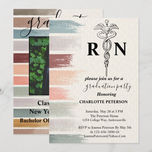 Invitation Aquarelle photo de la fête de graduation de l'infi (Devant / Derrière)