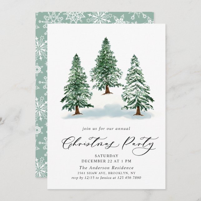 Invitation Aquarelle Pine Arbre Chic Noël Fête de Noël (Devant / Derrière)