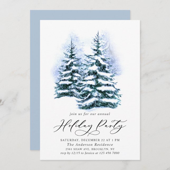 Invitation Aquarelle Pine Arbre Chic Noël Fête de Noël (Devant / Derrière)