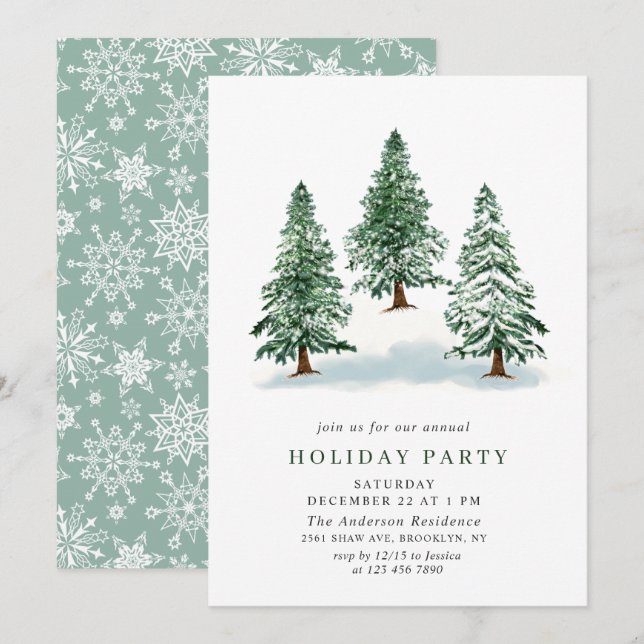 Invitation Aquarelle Pine Arbre Chic Noël Fête de Noël (Devant / Derrière)