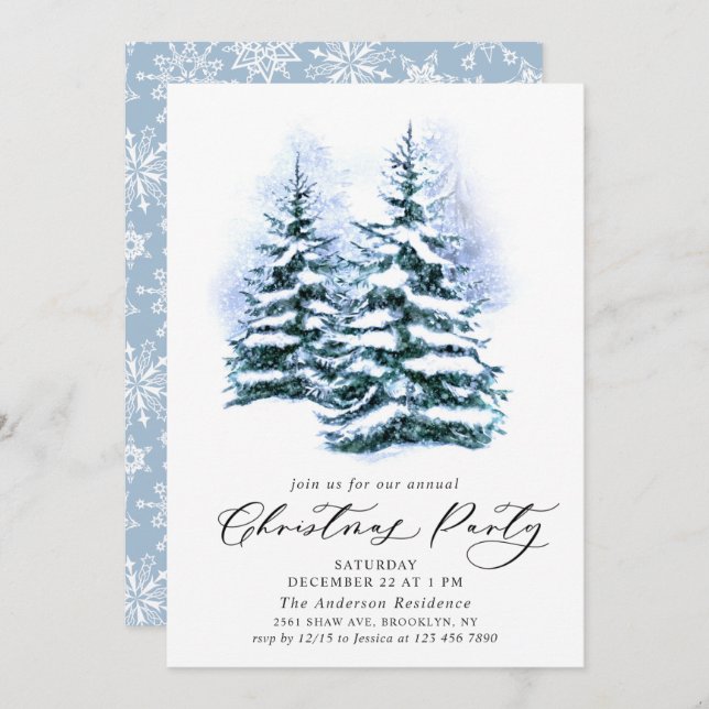 Invitation Aquarelle Pine Arbre Chic Noël Fête de Noël (Devant / Derrière)
