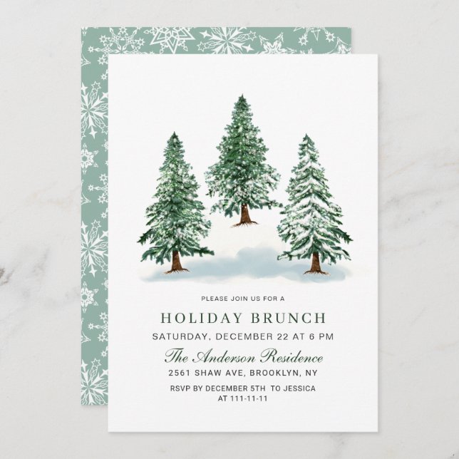 Invitation Aquarelle Pine Arbre de Noël Brunch de Noël (Devant / Derrière)