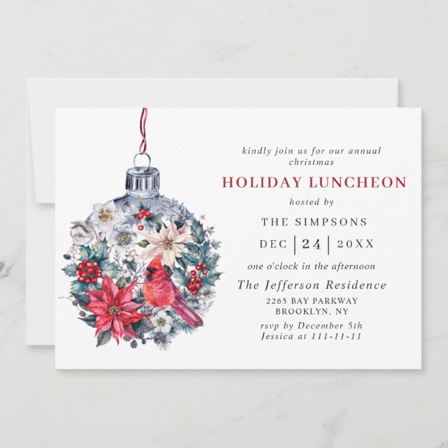 Invitation Aquarelle Pine Arbre de Noël Déjeuner (Devant)