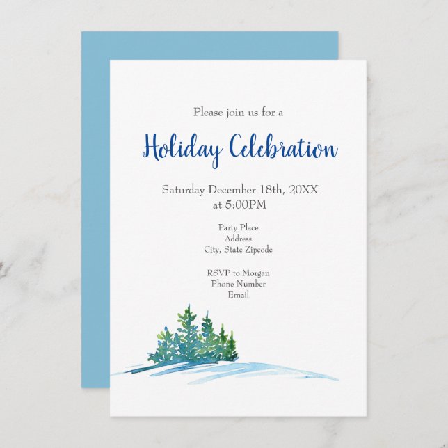 Invitation Aquarelle Pine Arbres Snowscape (Devant / Derrière)