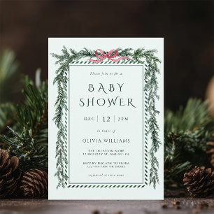 Invitation Aquarelle Pine de Noël Garland Baby shower Mint
