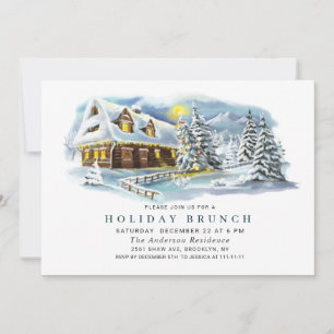 Invitation Aquarelle Pine Tree Chic Noël VACANCES BRUNCH