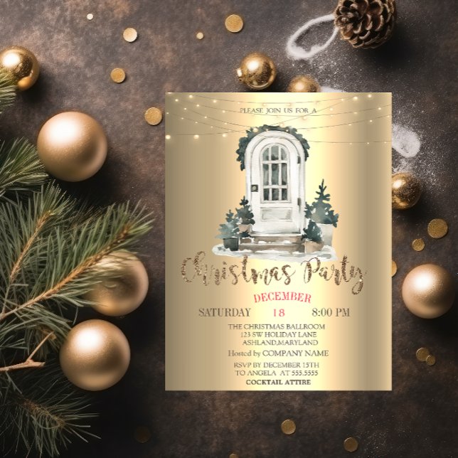 Invitation Aquarelle Pine Tree, Fête de Noël de la porte avan (Créateur téléchargé)