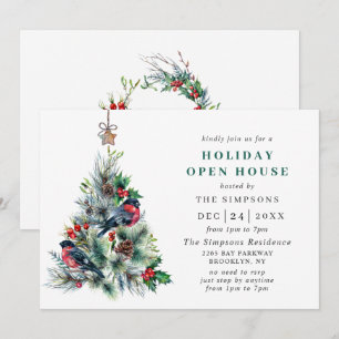 Invitation Aquarelle Pine Tree Noël Holiday Open House