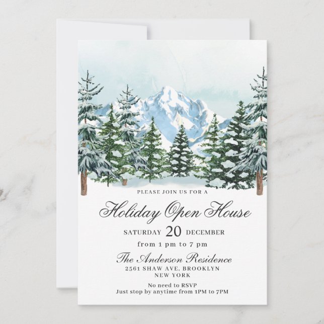 Invitation Aquarelle Pine Tree Noël Holiday Open House (Devant)