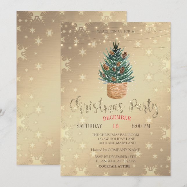 Invitation Aquarelle Pine Tree, Pine Cônes Noël (Devant / Derrière)