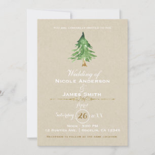 Invitation Aquarelle Pine Tree Rustique Kraft Mariage