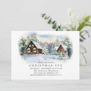 Invitation Aquarelle Pine Tree VACANCES NOËL EVE