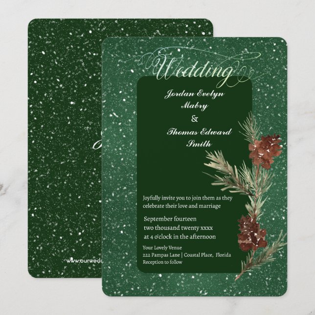 Invitation Aquarelle PINE Vert Mariage moderne 2 (Devant / Derrière)