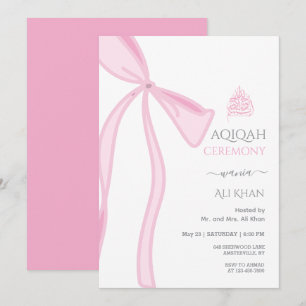 Invitation Aquarelle Pink Bow bébé fille Aqiqah
