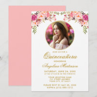 Aquarelle Pink Floral Quinceanera Cadre rond