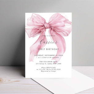 Invitation Aquarelle Pink Ribbon Bow Premier anniversaire