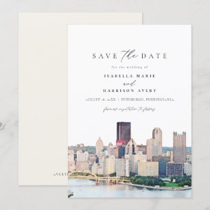 Invitation Aquarelle Pittsburgh Pennsylvania Sauvez la date