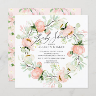 Invitation Aquarelle pivoines Baby shower de couronne de fleu