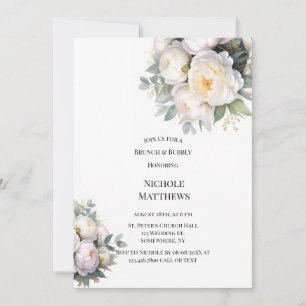 Invitation Aquarelle Pivoines blanches Brunch & Bulles