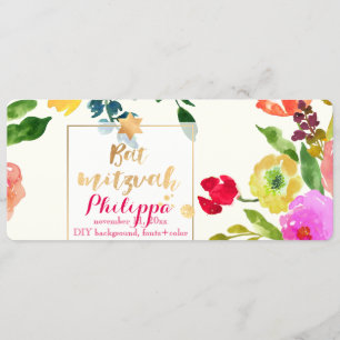 Invitation Aquarelle PixDezines/Floral/Bat mitzvah