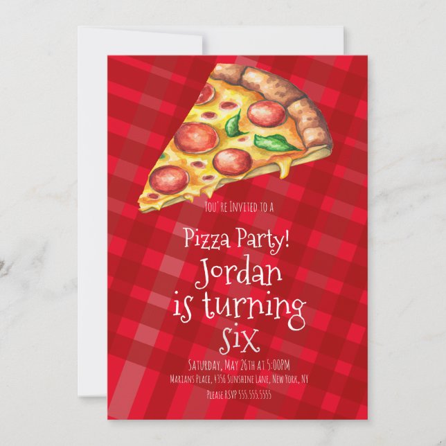 Invitation Aquarelle Pizza Slices Party Red Anniversaire (Devant)