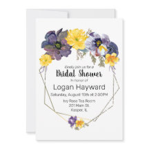 Aquarelle Plum Gris Jaune Floral Or Frame