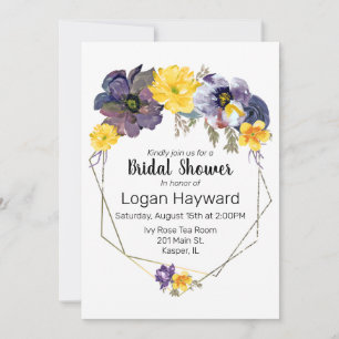 Invitation Aquarelle Plum Gris Jaune Floral Or Frame